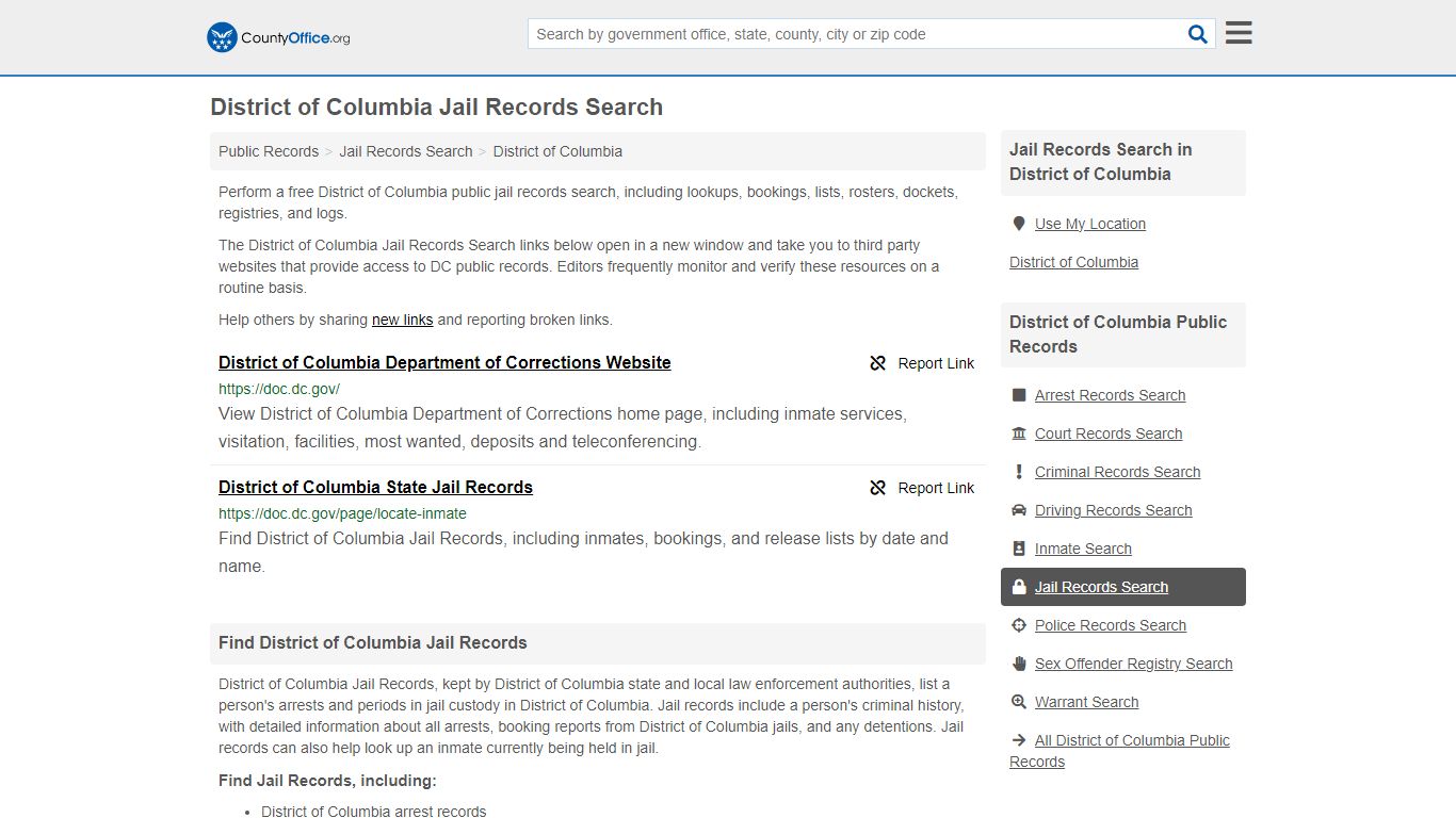 District of Columbia Jail Records Search - County Office